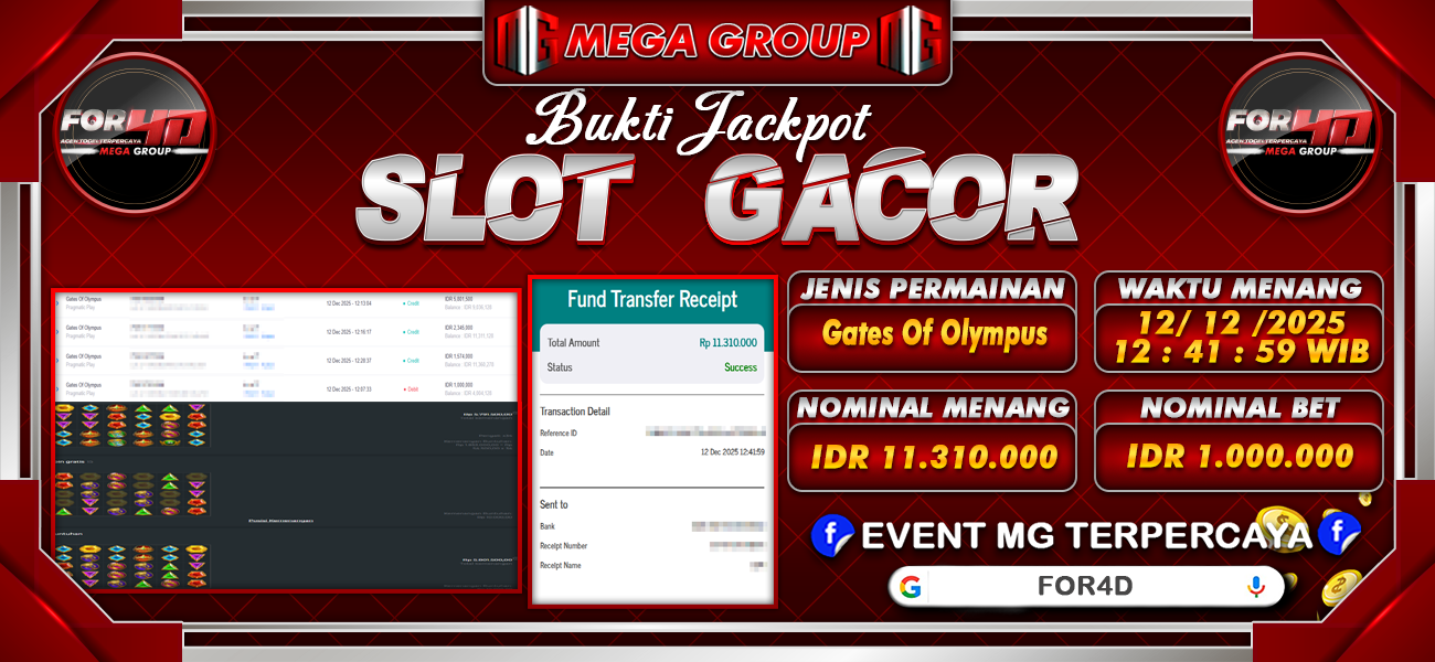 Bukti JP situs For4D hari Jumat, 12 Desember 2025